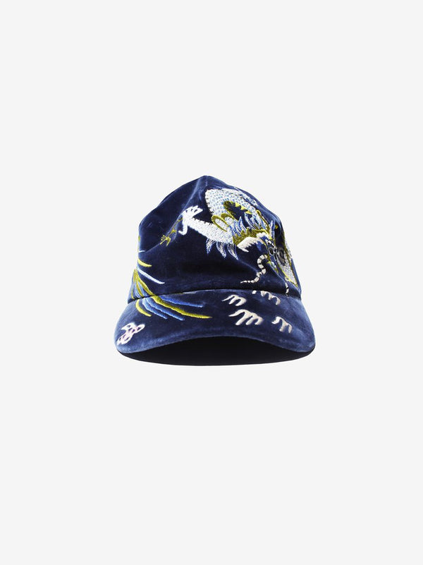 GUCCI BLUE VELVET HAT WITH DRAGON